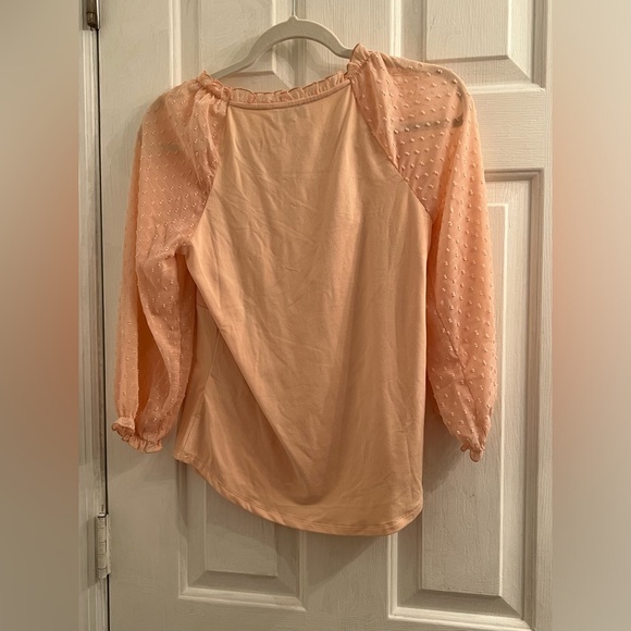 Size small pink peachy blush sheer frilly dot long sleeve blouse - Picture 3 of 5